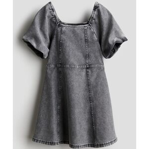 H&M Girls Grey Denim Jersey Puff Sleeved Dress Size 8-10 NEW